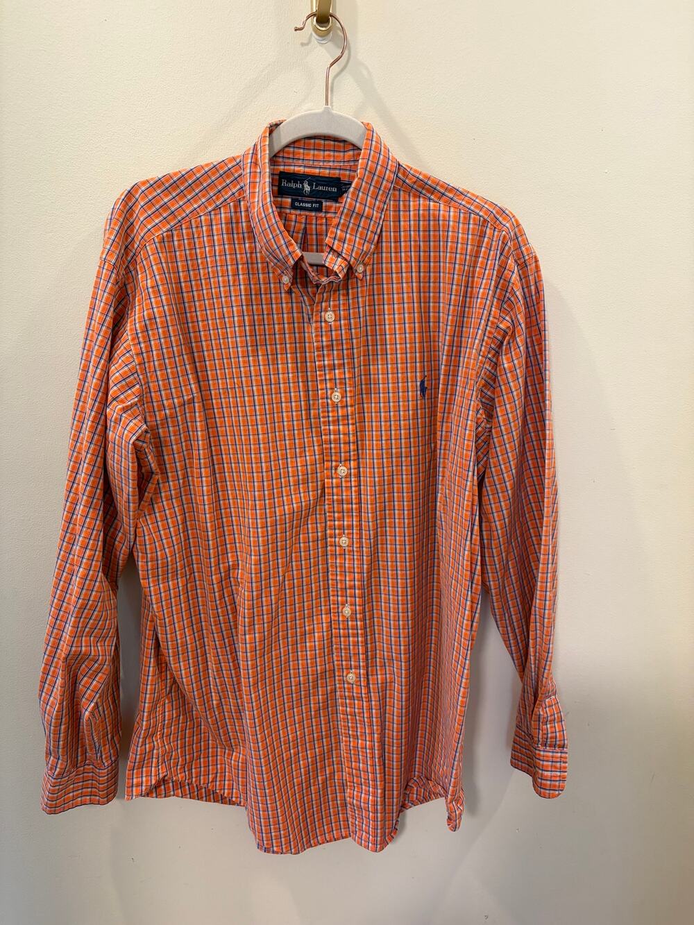 Ralph Lauren Classic Fit Button-Down | Large | Orange & Navy Plaid 🍊